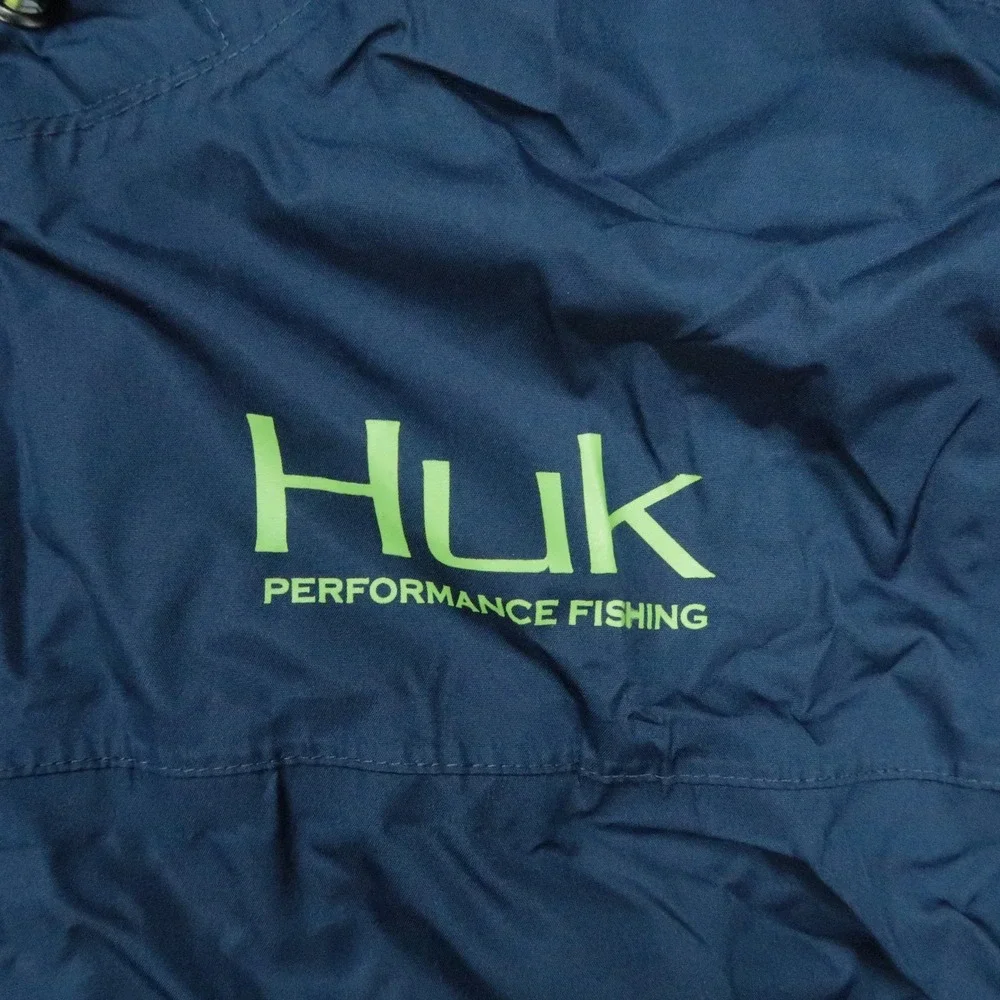 Huk Jacket Mens Medium Blue Fishing Waterproof Hooded Windbreaker Lined